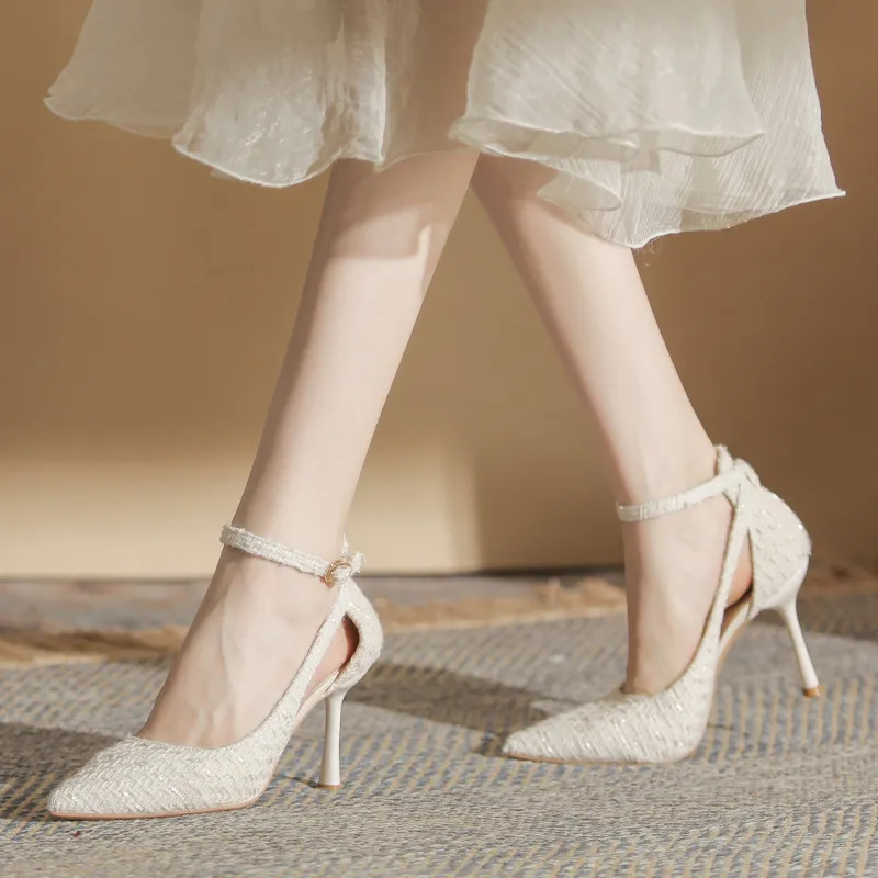 City Camel Slim Heel High Heels Women's White-2