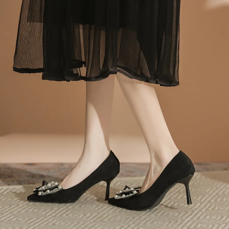 City Camel Slim Heel High Heels Women's Black-4