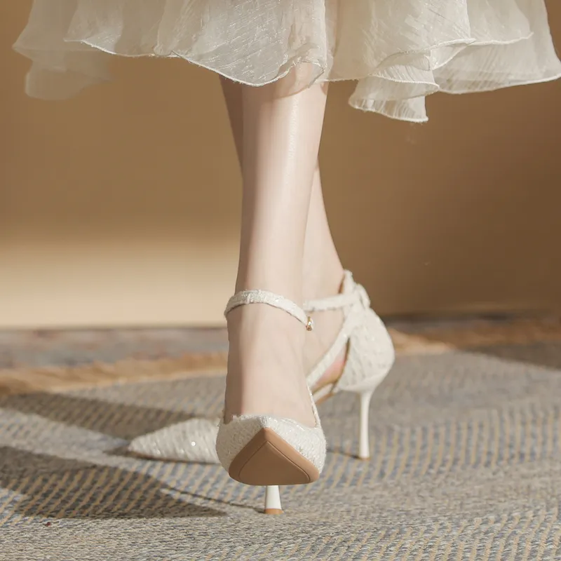 City Camel Slim Heel High Heels Women's White-1