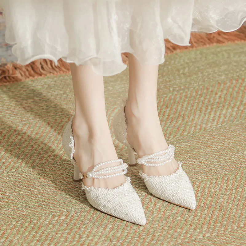 City Camel Slim Heel High Heels Women's White-1