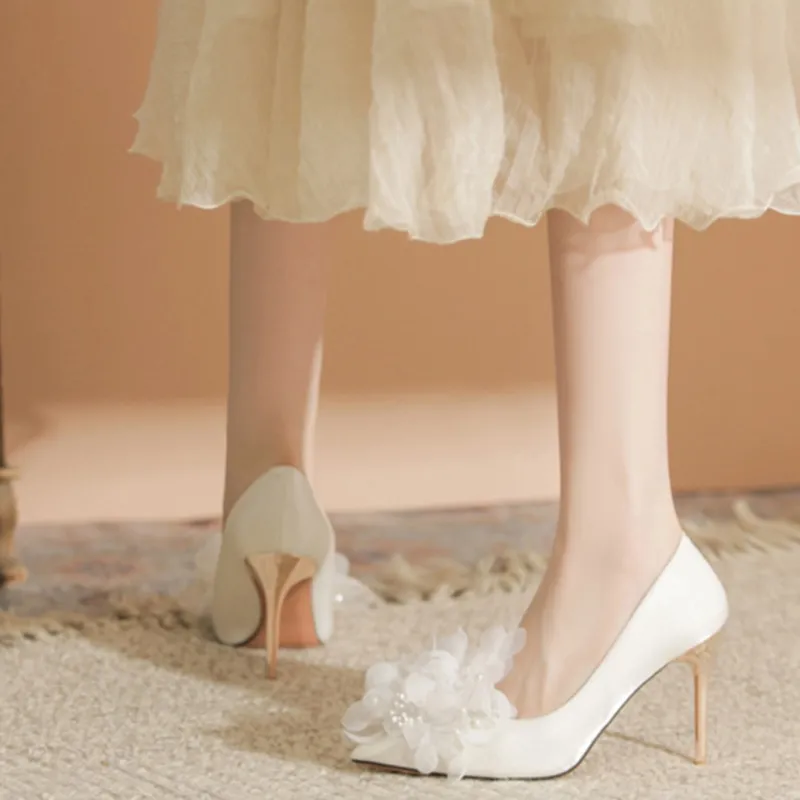 City Camel Slim Heel High Heels Women's White-3