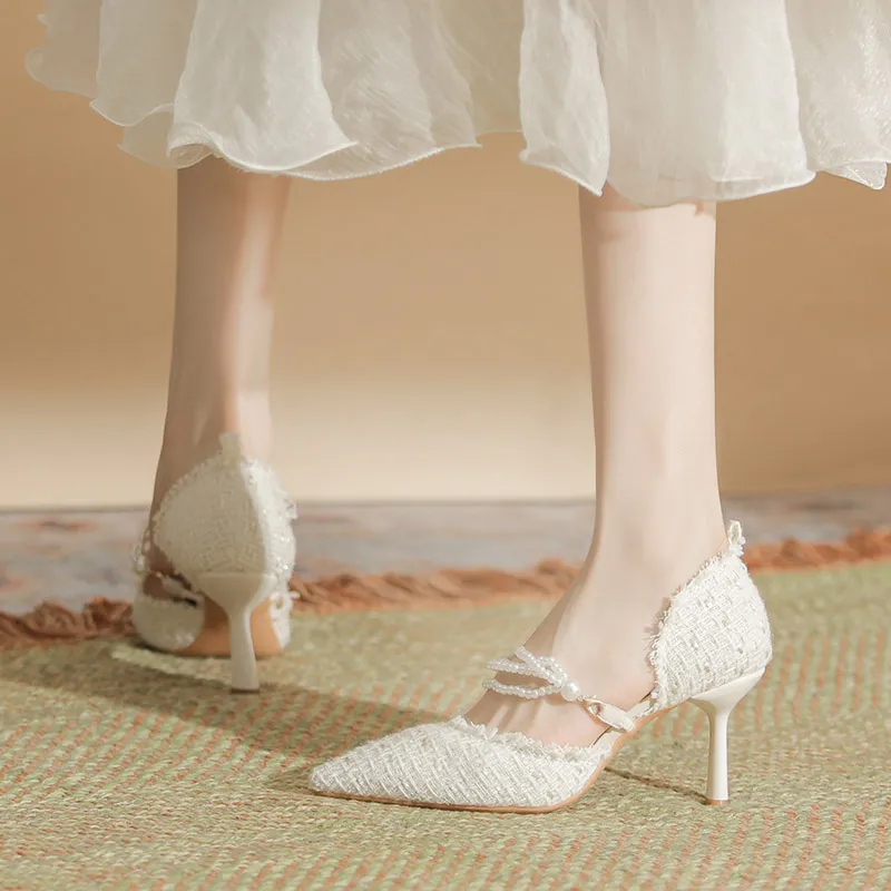 City Camel Slim Heel High Heels Women's White-2