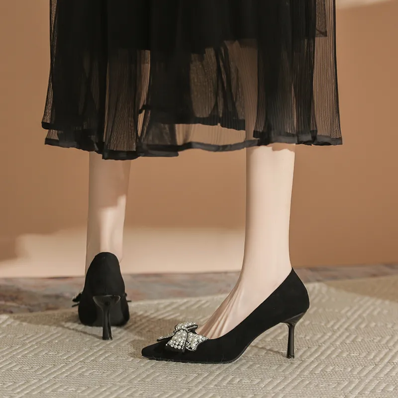 City Camel Slim Heel High Heels Women's Black-3