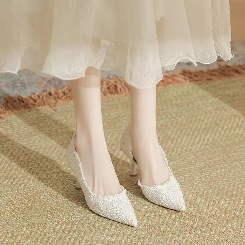 City Camel Slim Heel High Heels Women's White-4