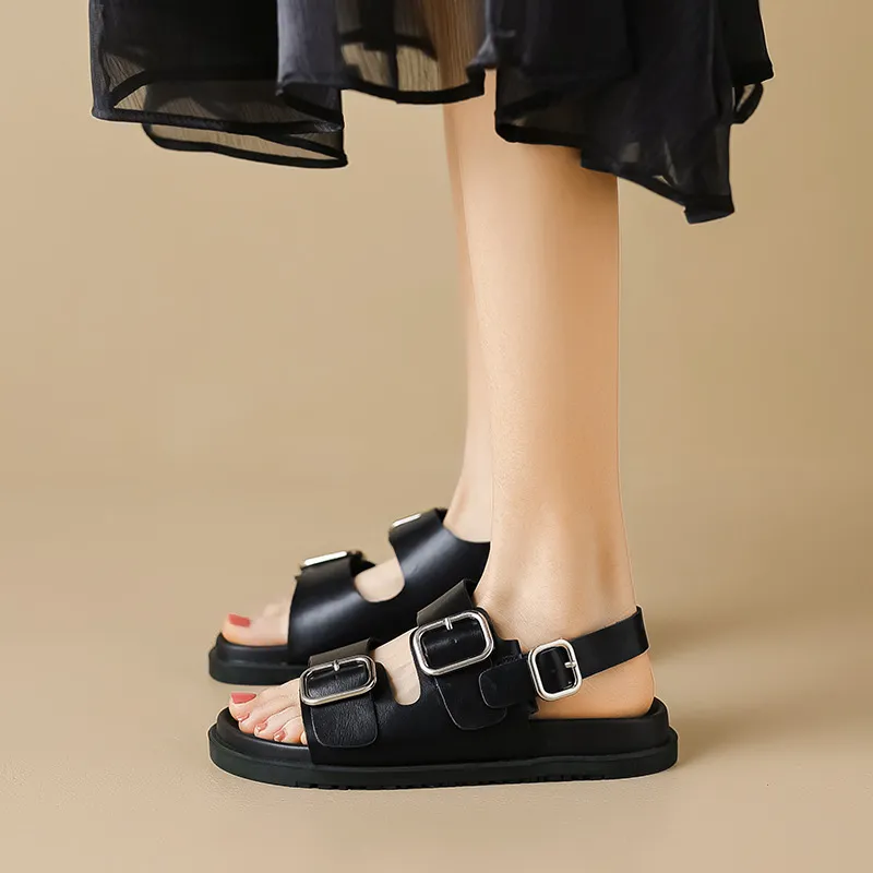 City Camel Beach Sandals Women's Black-2