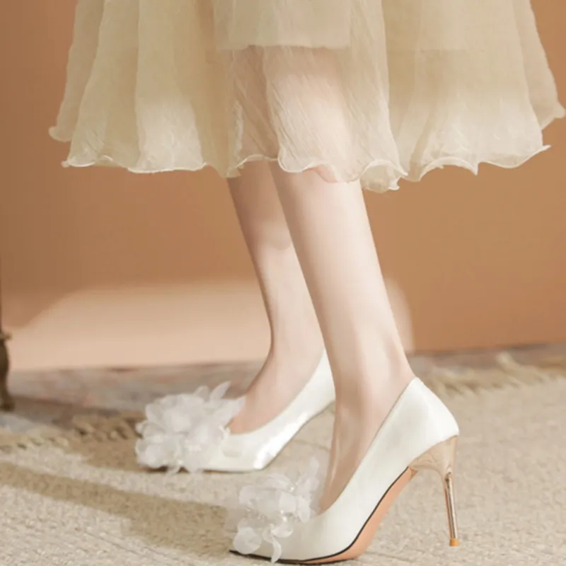 City Camel Slim Heel High Heels Women's White-4