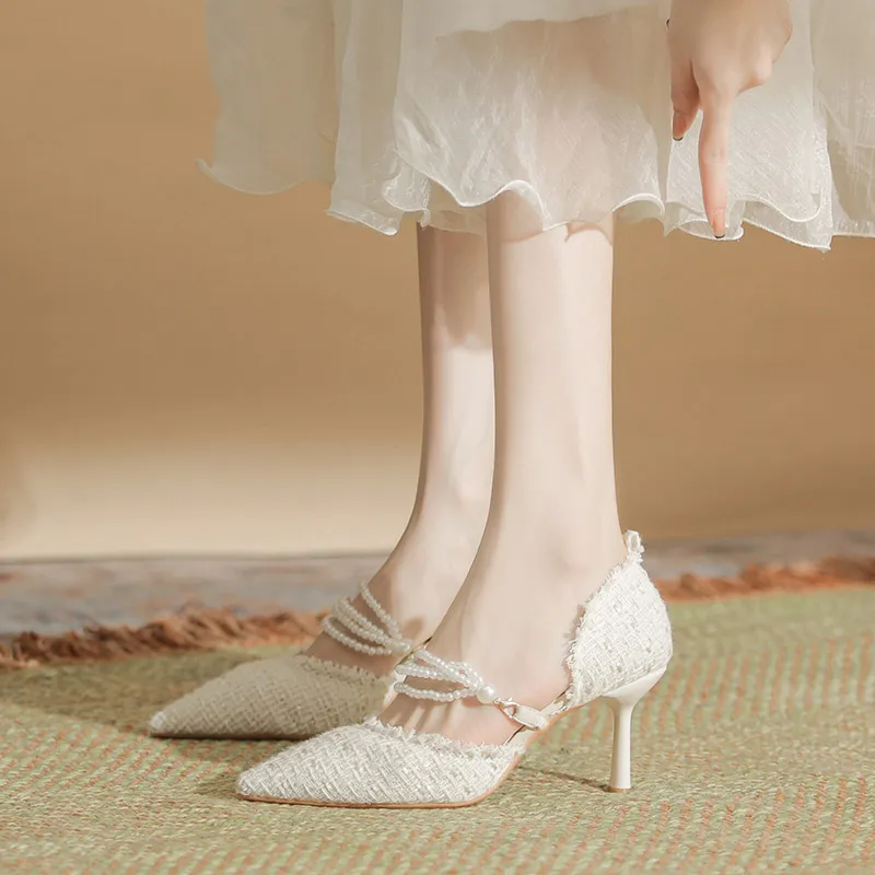 City Camel Slim Heel High Heels Women's White-4