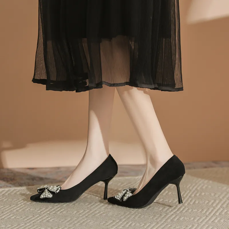 City Camel Slim Heel High Heels Women's Black-4