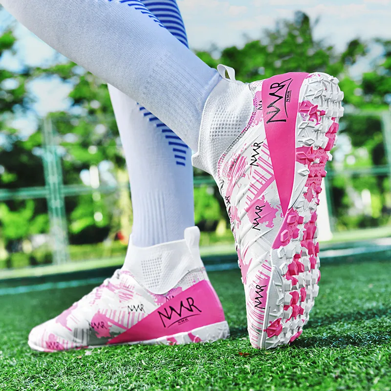 NMR FG Rubber Long Studs TF Rubber Broken Studs Water-Resistant Slip-Resistant Soccer Shoes Unisex White Blue Pink-9