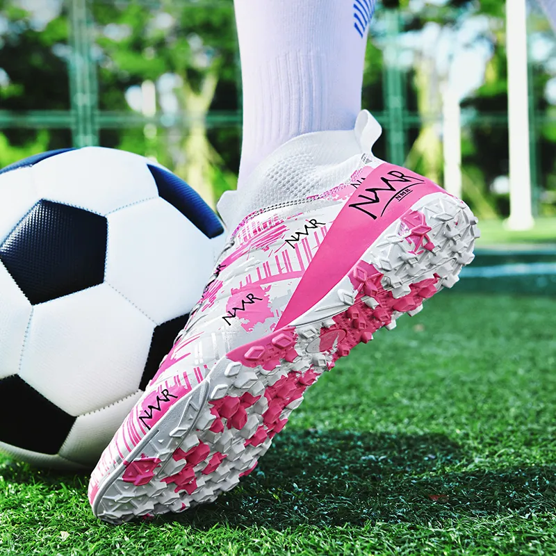 NMR FG Rubber Long Studs TF Rubber Broken Studs Water-Resistant Slip-Resistant Soccer Shoes Unisex White Blue Pink-8
