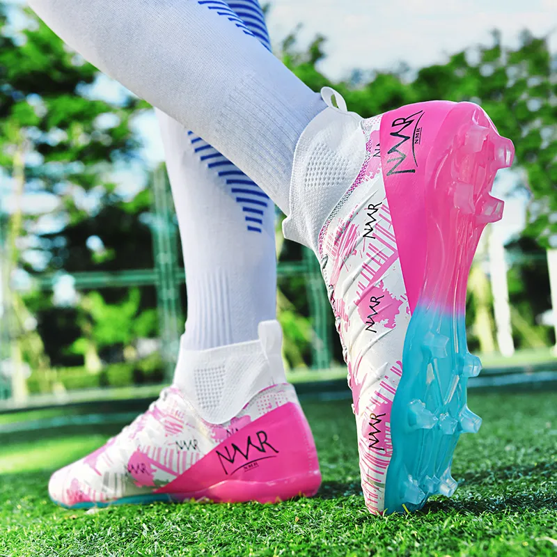 NMR FG Rubber Long Studs TF Rubber Broken Studs Water-Resistant Slip-Resistant Soccer Shoes Unisex White Blue Pink-4