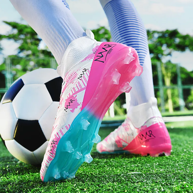 NMR FG Rubber Long Studs TF Rubber Broken Studs Water-Resistant Slip-Resistant Soccer Shoes Unisex White Blue Pink-3