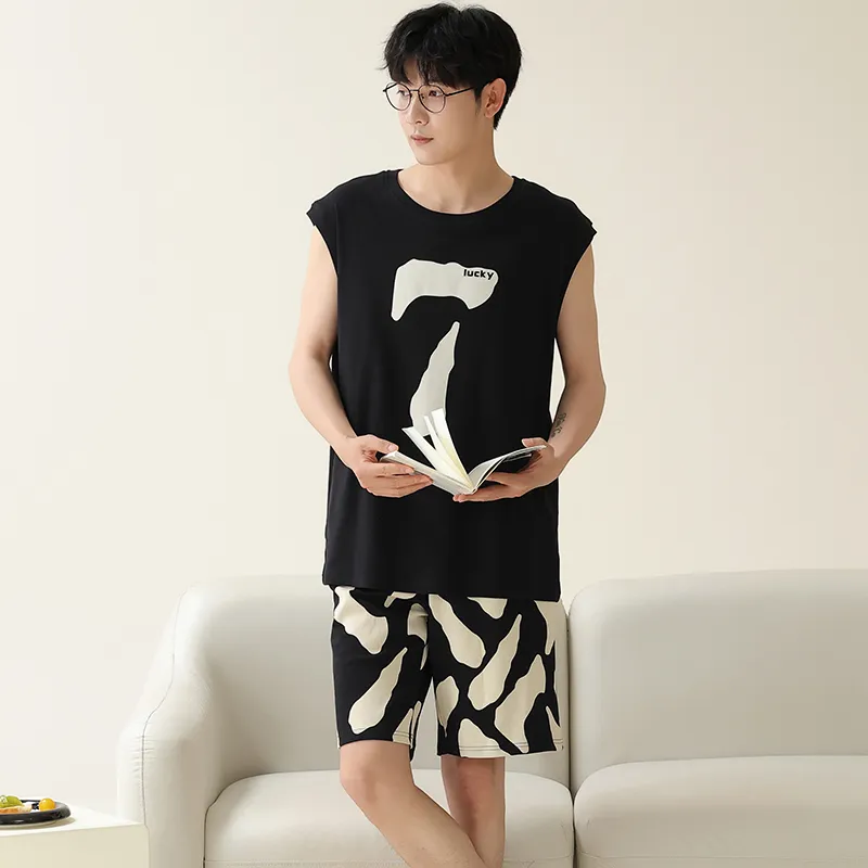 Vine Color Pajama Set Men's Black-6