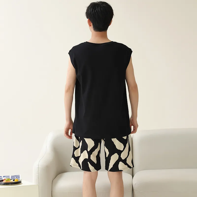 Vine Color Pajama Set Men's Black-7