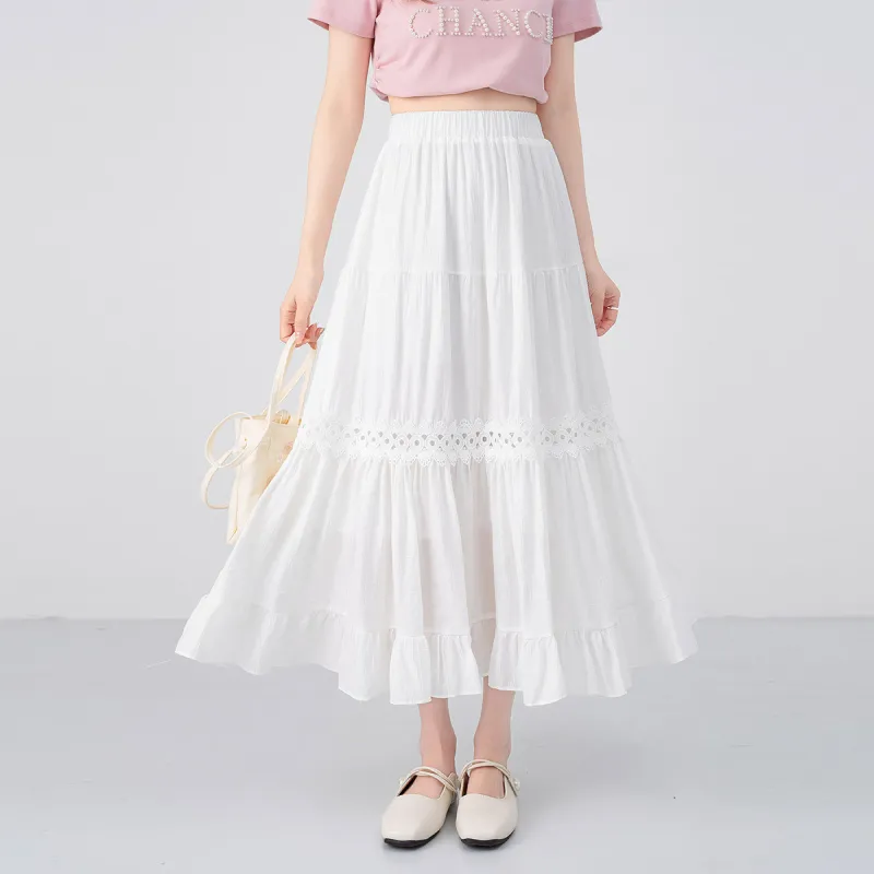 Juden Choi Casual Long Skirt Women's White-9