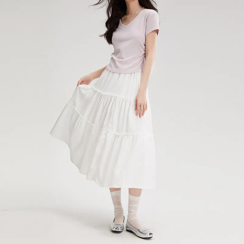 Juden Choi Casual Long Skirt Women's White-2