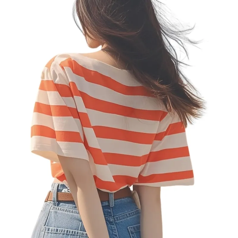 KAISER T Shirts Women's Orange Stripes-3