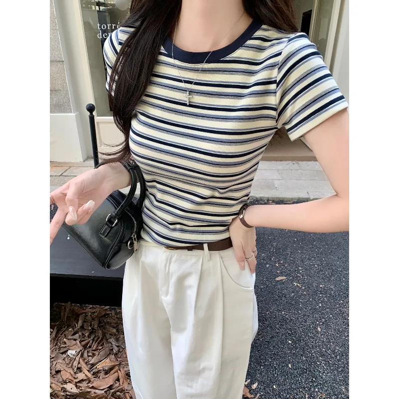 KAISER Regular T Shirt Women's Blue Apricot Stripes-5