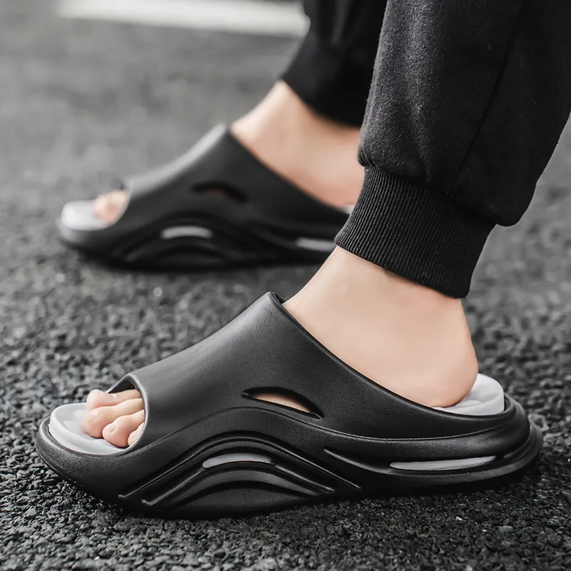 Gaius Durant Quiet Slip Resistant Cushioning Slide Slippers Men's Black White-4