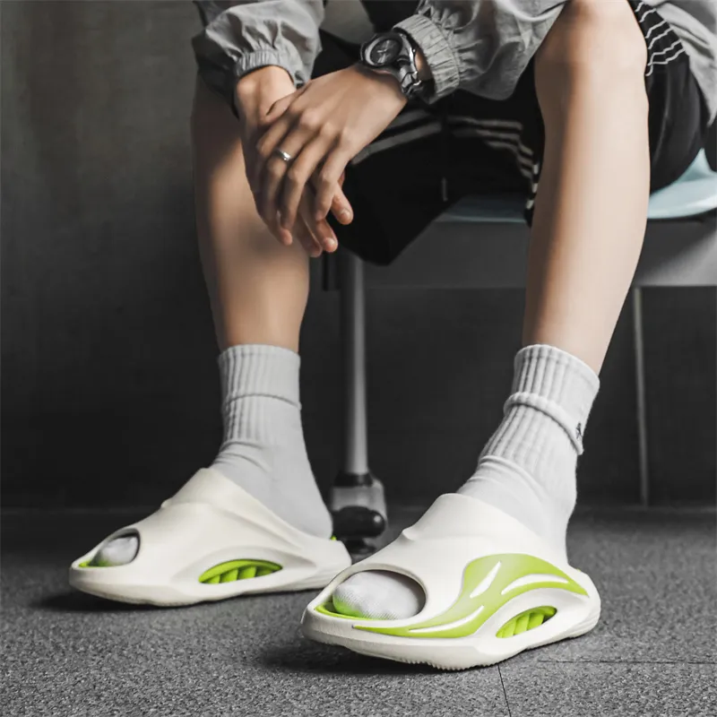 Gaius Durant Slip Resistant Cushioning Slide Slippers Unisex White Green-5