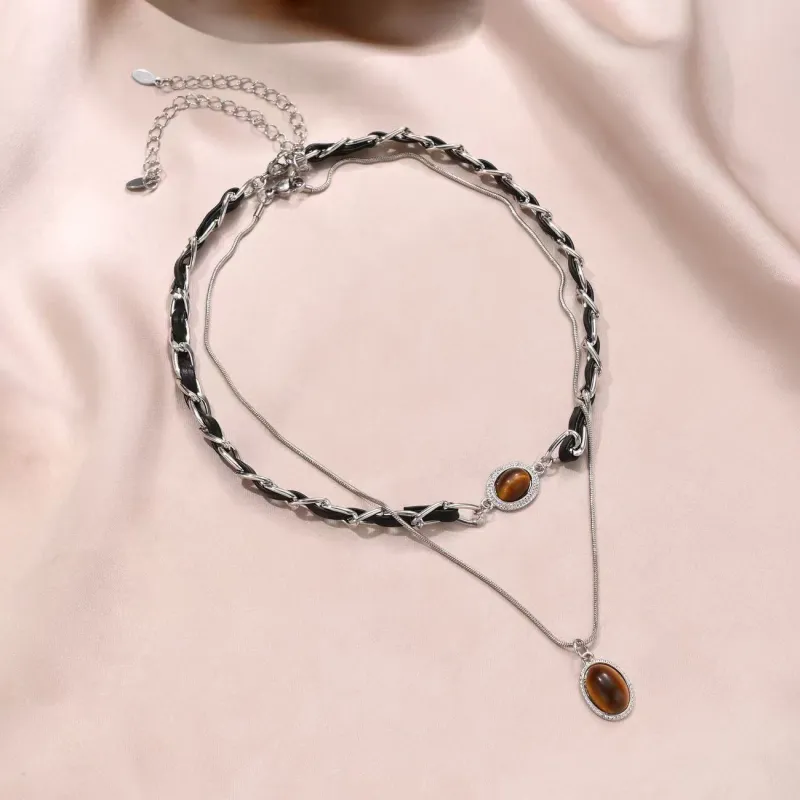 DVNRR Tiger's Eye Stone Necklaces Women's-1
