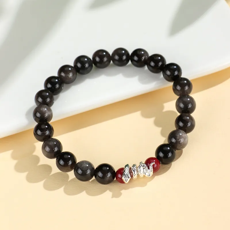 DVNRR Silver Sheen Obsidian Bracelets Unisex Gift Box Set Good Luck-8