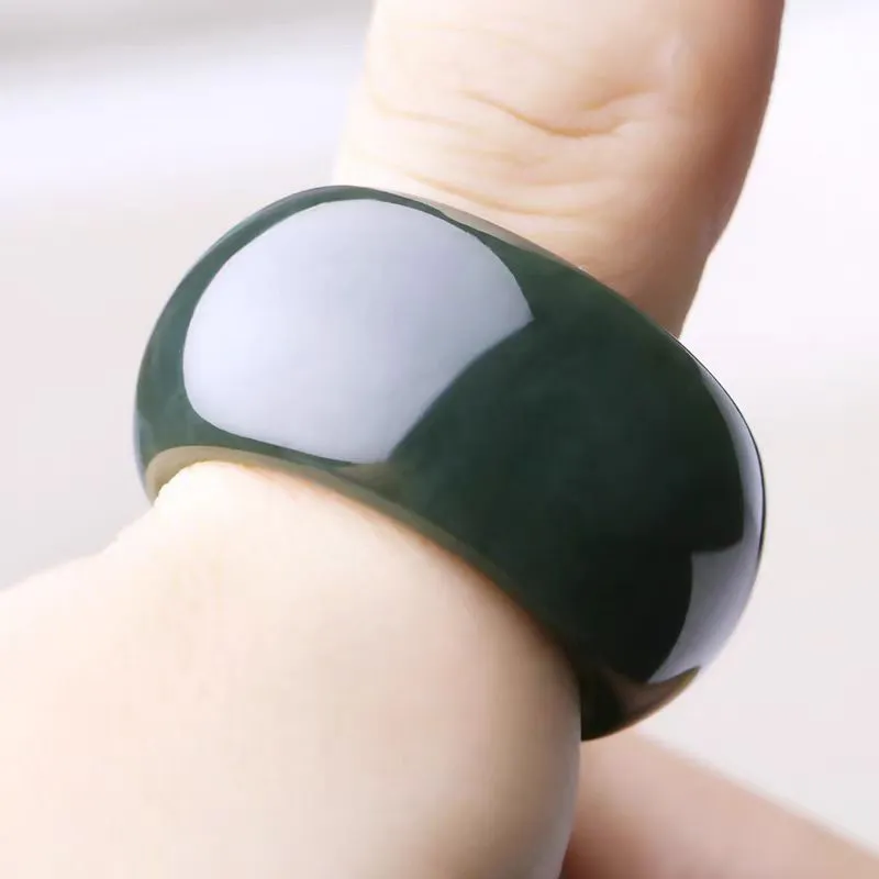 Run Ding Hetian Jade Rings Green Jade Unisex-4