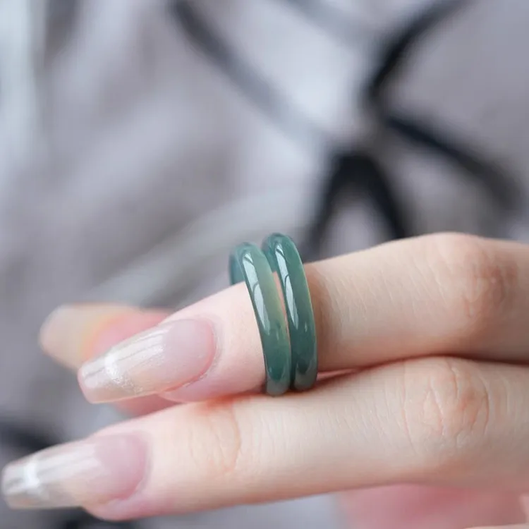 Run Ding Ice Glutinous Jadeite Rings Unisex-5