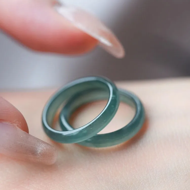 Run Ding Ice Glutinous Jadeite Rings Unisex-2