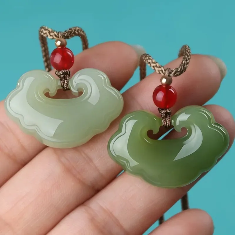 Run Ding Hetian Jade Necklaces Pale Greenish White Jade Unisex-7