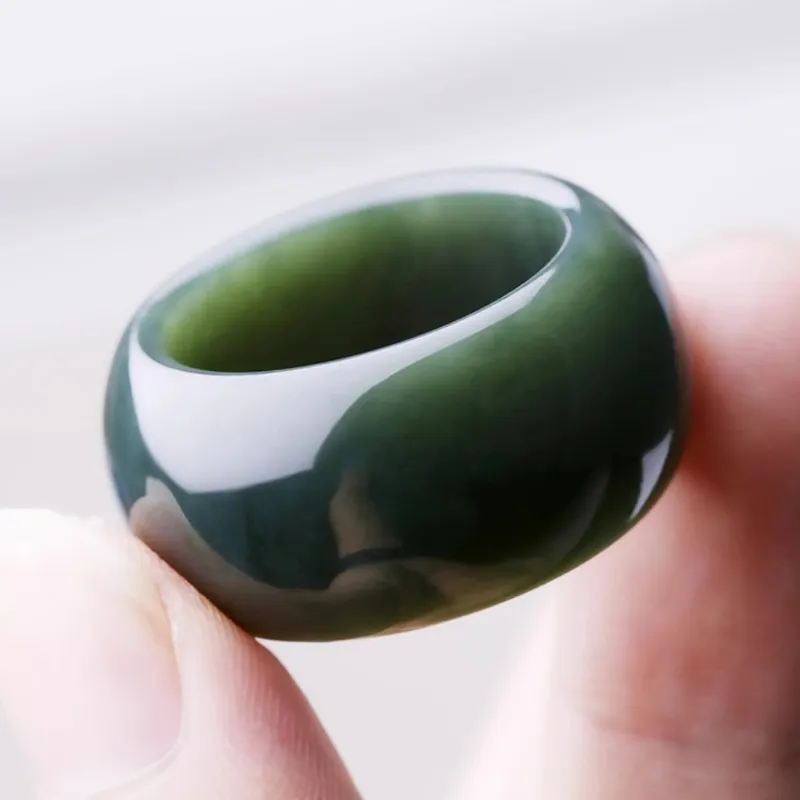 Run Ding Hetian Jade Rings Green Jade Unisex-3
