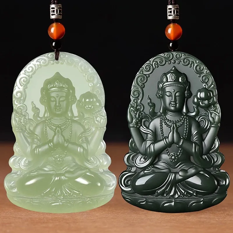 Run Ding Hetian Jade Necklaces Green Jade Unisex-1