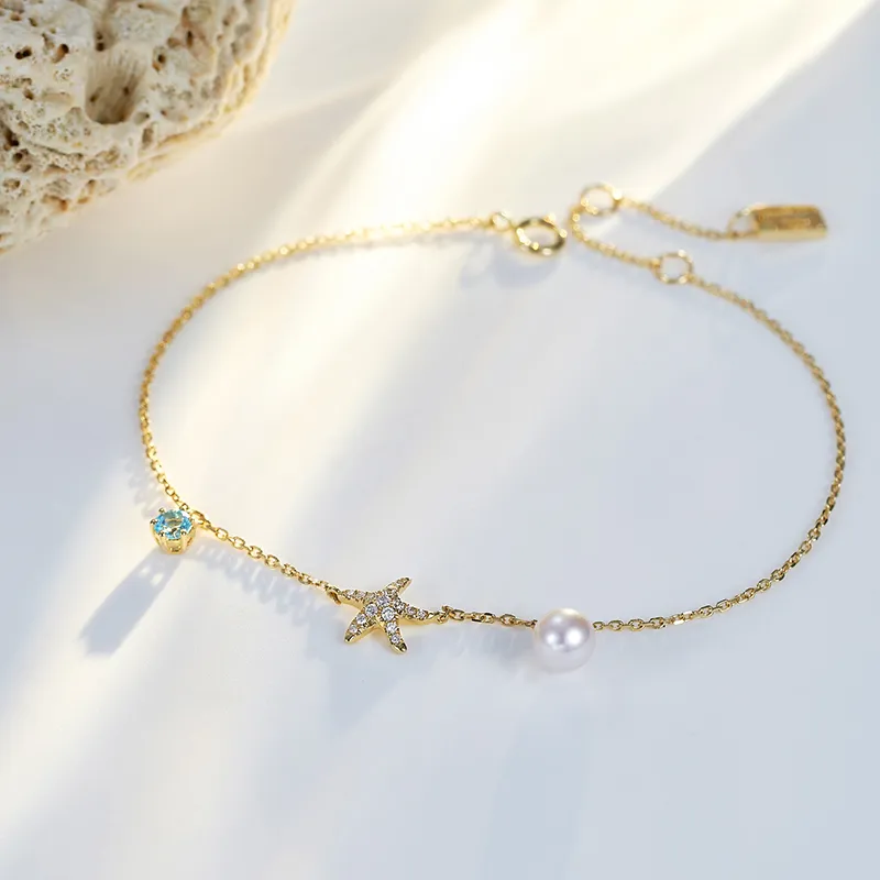 LYNN HAVEN Saltwater Pearl 18K Gold Diamond Bracelet Unisex-8