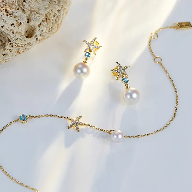 LYNN HAVEN Saltwater Pearl 18K Gold Diamond Bracelet Unisex-5