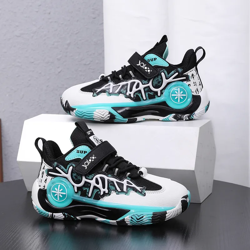 Yalu Basketball Shoes Unisex High Top Black Cyan Blue/Tianshan Purple-2