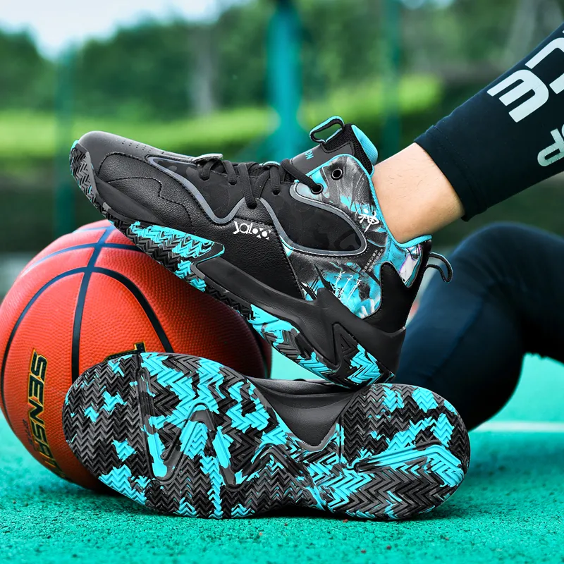 Yalu Basketball Shoes Unisex High Top Black Turquoise Color/Black/White-1