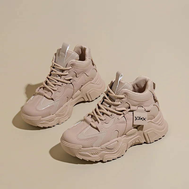 Yalu Chunky Sneakers Women's Low Top White/Khaki/Black-4
