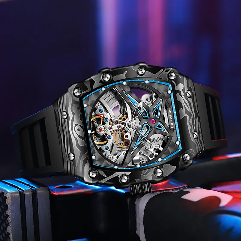 MUKUO Pioneer Collection Automatic Mechanical Movement Silicone Strap Watch Men's Watches Cut Out Dial-8