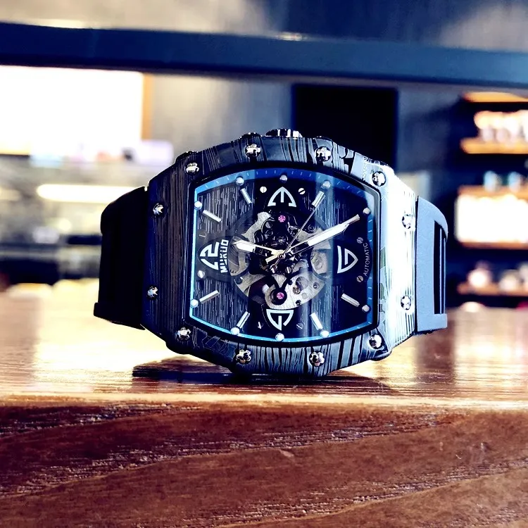 MUKUO GRACE Collection Automatic Mechanical Movement Silicone Strap Watch Men's Watches Black Dial-7