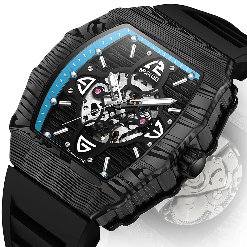 MUKUO GRACE Collection Automatic Mechanical Movement Silicone Strap Watch Men's Watches Black Dial-6