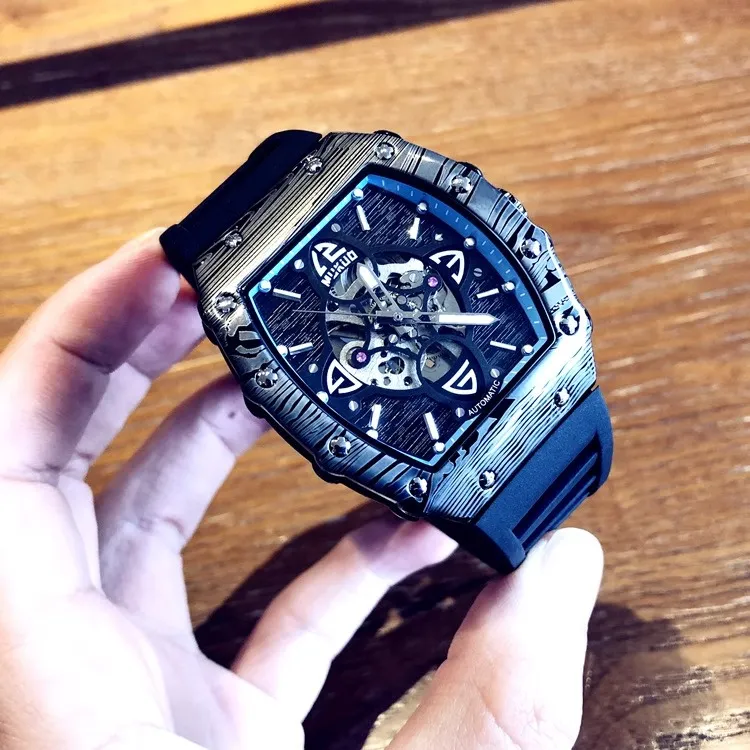 MUKUO GRACE Collection Automatic Mechanical Movement Silicone Strap Watch Men's Watches Black Dial-8