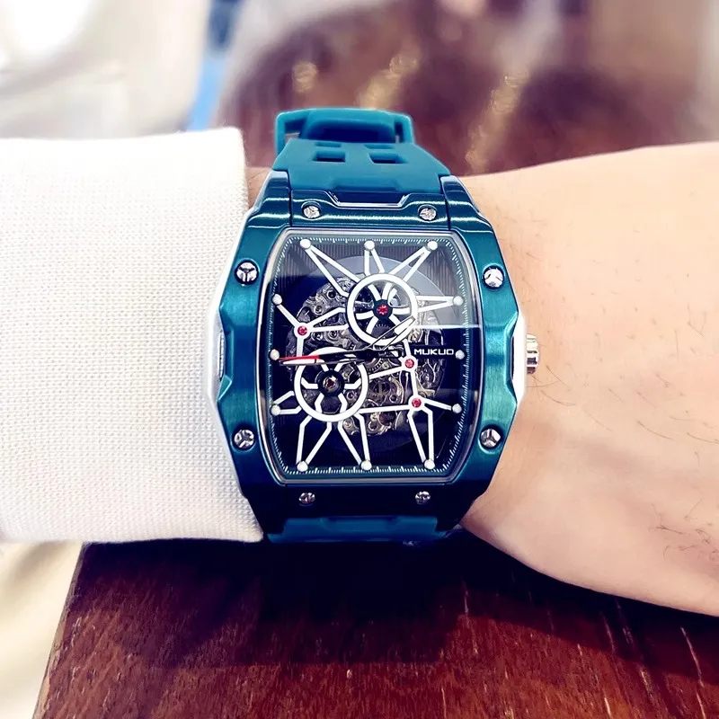 MUKUO Pioneer Collection Automatic Mechanical Movement Silicone Strap Watch Men's Watches Cut-Out Dial-7