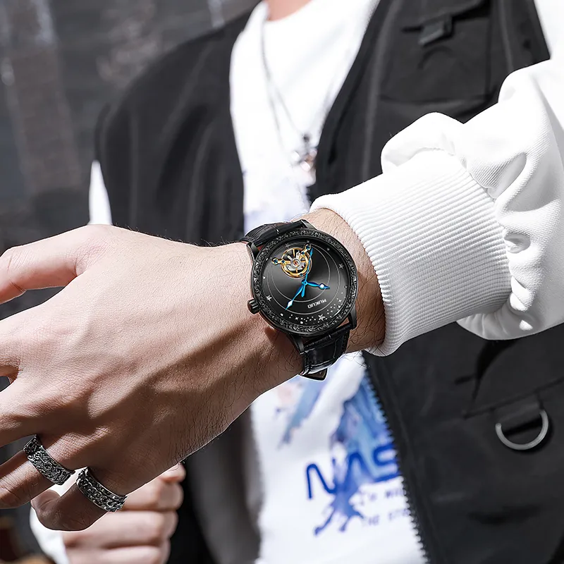 MUKUO Automatic Mechanical Movement Watch Unisex Black Dial-6