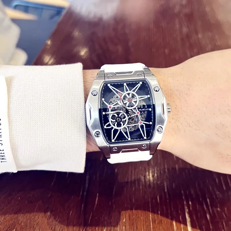 MUKUO Pioneer Collection Automatic Mechanical Movement Silicone Strap Watch Men's Watches Cut-Out Dial-3