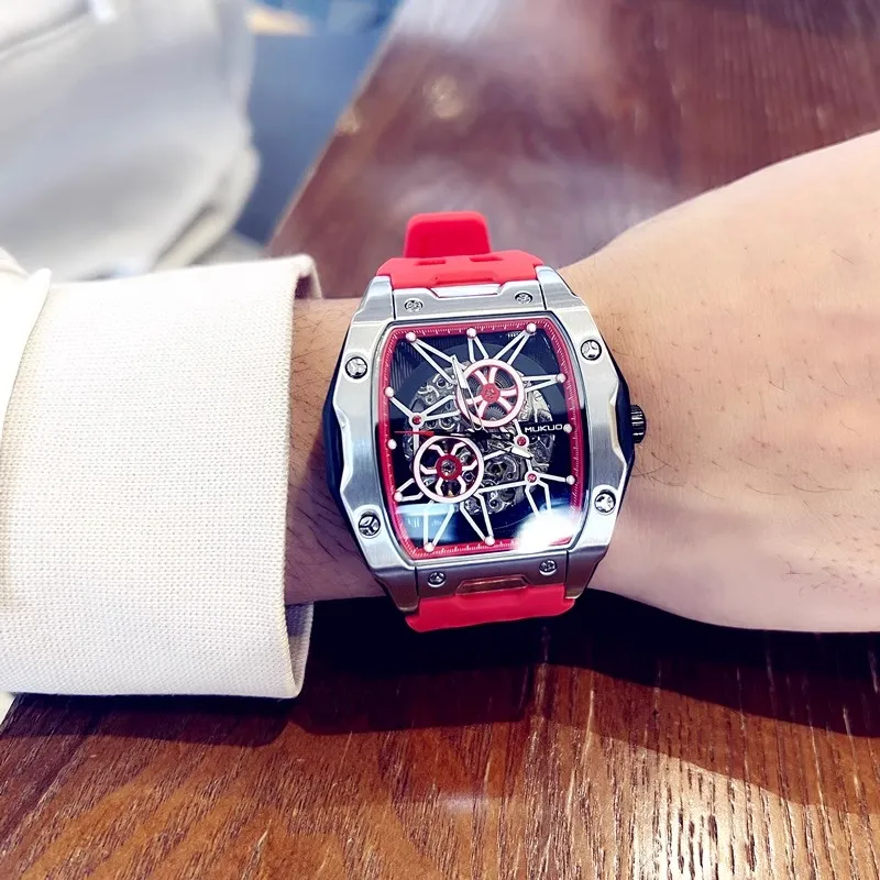 MUKUO Pioneer Collection Automatic Mechanical Movement Silicone Strap Watch Men's Watches Cut-Out Dial-5