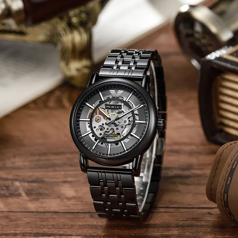 MUKUO Black Warrior Automatic Mechanical Movement Watch Unisex Black Dial-2