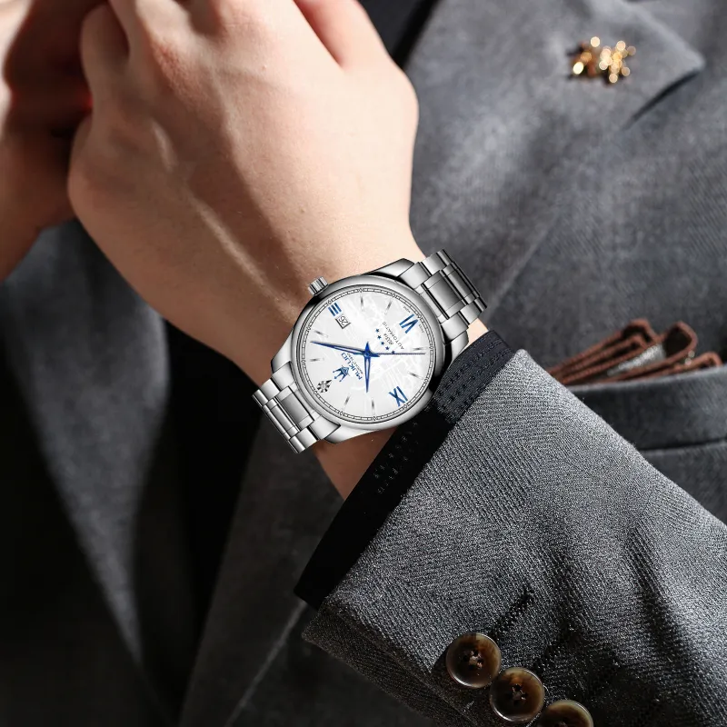 MUKUO Shepherd Collection Automatic Mechanical Movement Stainless Steel Watchband Watch Men's Watches White Dial-6