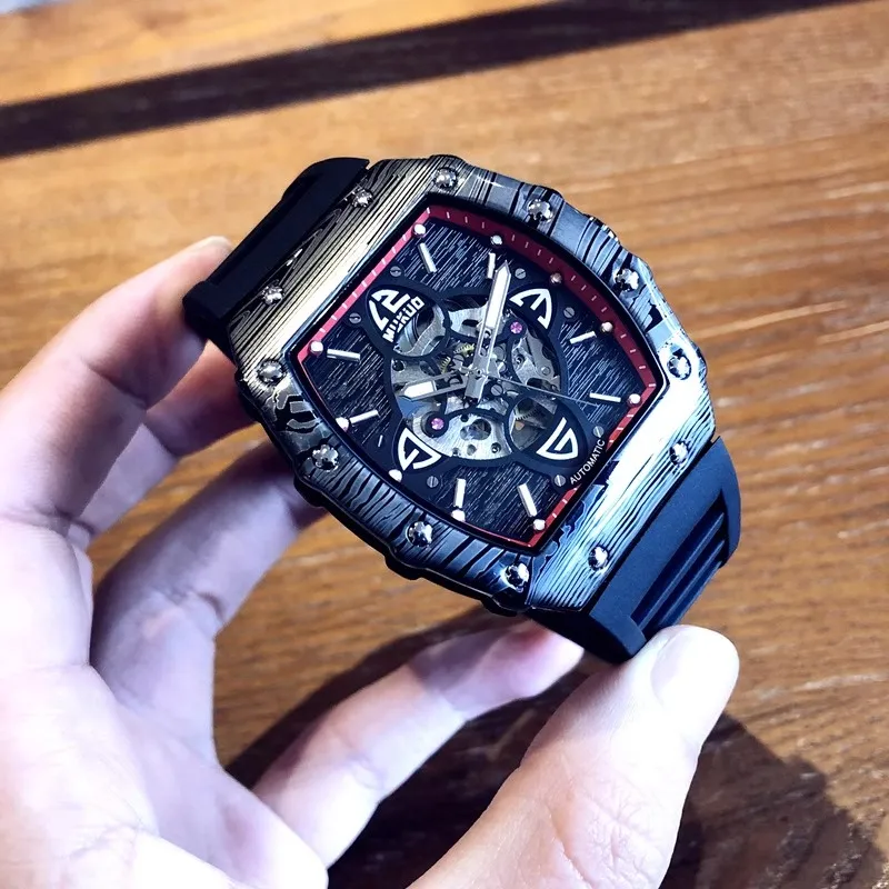 MUKUO GRACE Collection Automatic Mechanical Movement Silicone Strap Watch Men's Watches Black Dial-3