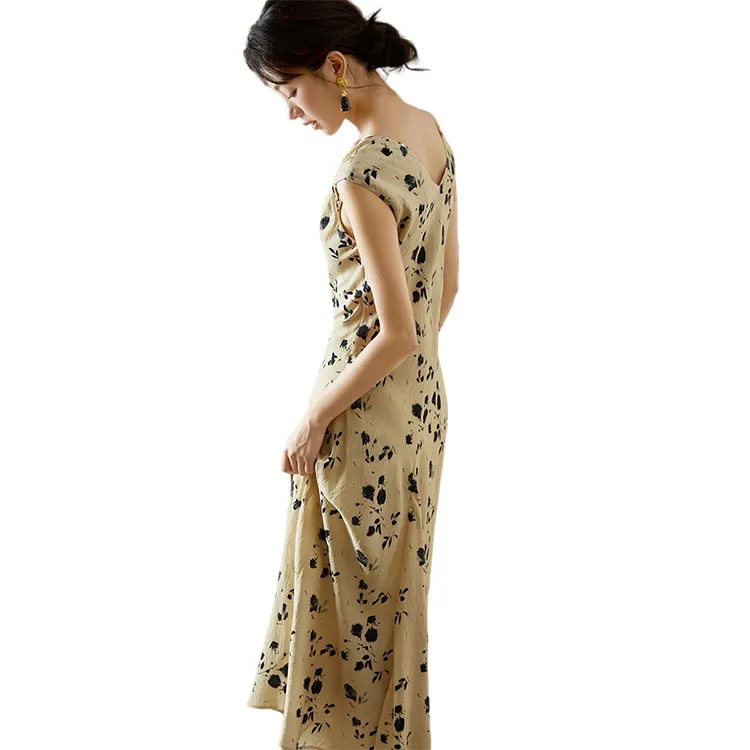 HDFULERN Slip Dresses Women's Beige Apricot-5