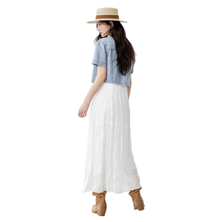 HDFULERN Cropped Coats Women's Denim Light Blue-4